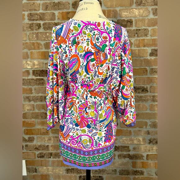 NWOT trina Turk caftan tunic beach swimsuit coverup lace up paisley pattern s XS - Picture 5 of 13